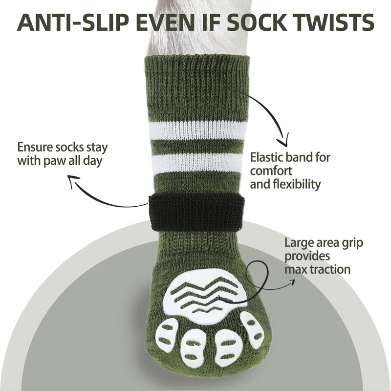 PUPTECK Anti-Slip Dog Socks with Double Sides Grips Booties for Medium Large Dogs Hardwood Floors Prevents Licking, Dog Shoes for Cold & Hot Pavement Traction, Green, M - PawsPlanet Australia