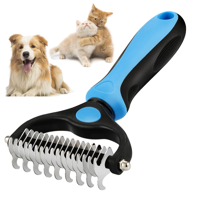 TAN.G Pet Deshedding Brush，2 Sided Undercoat Rake for Dogs & Cats，Dog Grooming Rakes Tools for Mats & Tangles Removing，Effectively Reduces Shedding by up to 95% for Short Medium and Long Pet Hair - PawsPlanet Australia