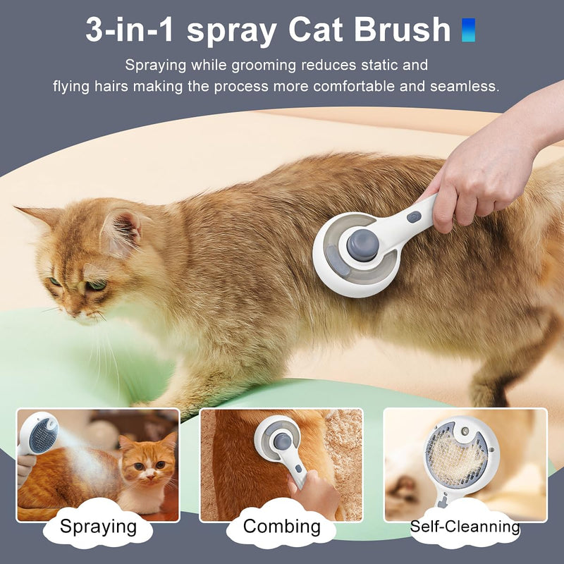 Cat Steam Brush, 3-in-1 Self-Cleaning Pet Grooming Tool with Water Spray, Shedding & Massage Comb for Long & Short Hair Cats and Dogs - PawsPlanet Australia