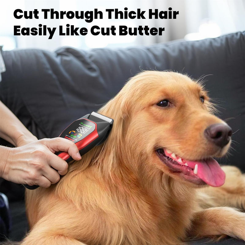 Wide Blade Dog Cat Clippers - Professional Cordless Grooming Tools for Thick Coats - Low Noise Pet Hair Trimmer Kit Ts066-red+black - PawsPlanet Australia