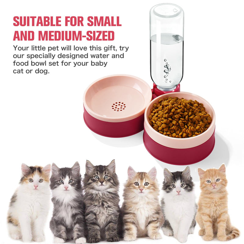 Cat Food Bowl, Cat Bowls Whisker Friendly with Water Dispenser for Cats and Small Dogs Red - PawsPlanet Australia