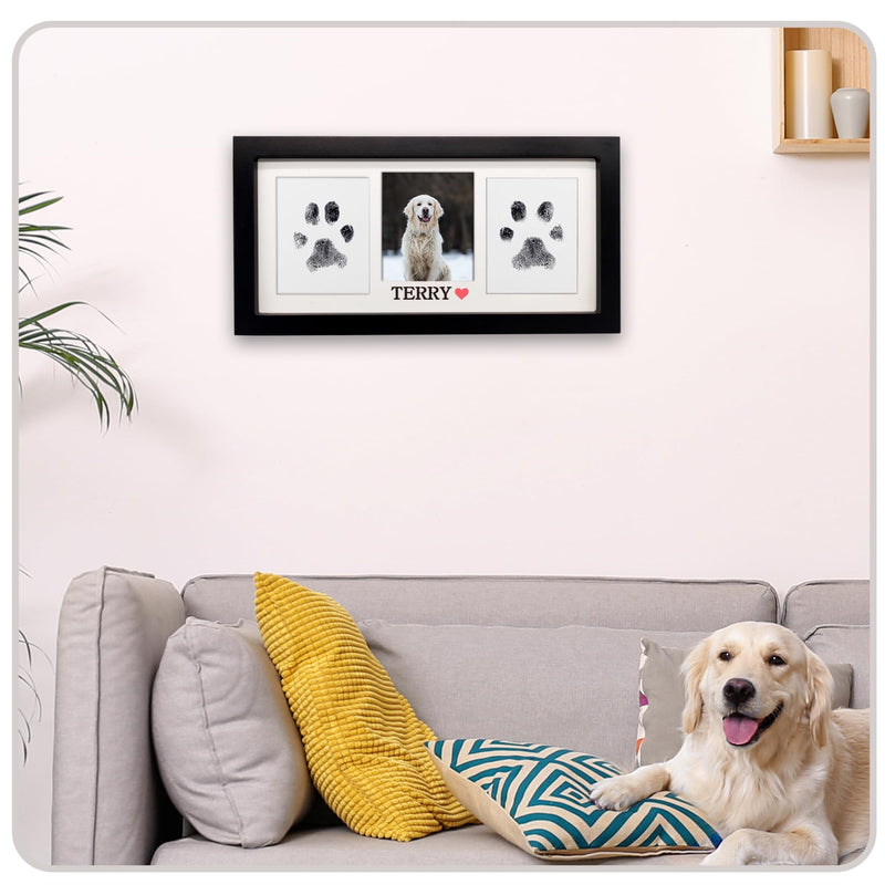 Paw Print Frame & Ink Pads Kit,Dog or Cat Paw Print Kit,2 No Mess Ink Pads for Pets,Paw Print Stamp Pad for Dogs,Wooden Pet Memorial Frame,Personalized Pet Paw Print Gifts Medium-Black - PawsPlanet Australia