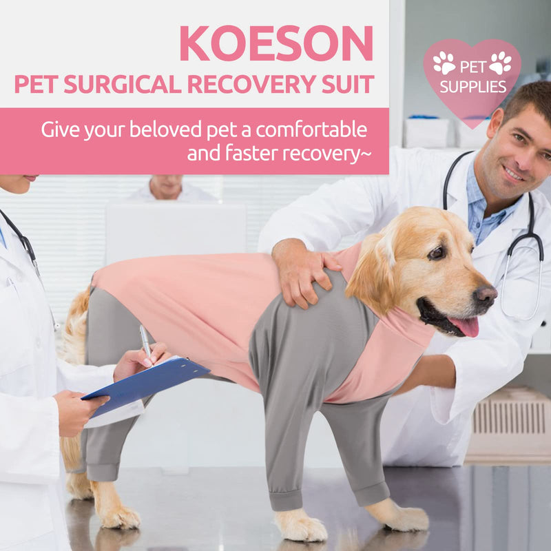 KOESON Dog Recovery Suit, Dog Onesie for Surgery Anti Licking Dog Surgical Recovery Suit for Abdominal Wound, Long Sleeve Dog Jumpsuit for Medium & Large Breeds X-Large Pink