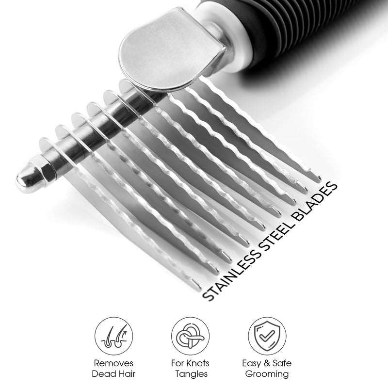 Poodle Pet Bundle - Dematting Fur Rake Comb Brush Tool with Steel Safety Blades and Detangling Pet Comb with Long and Short Stainless Steel Teeth for Detangling Matted or Knotted Undercoat Hair (Black - PawsPlanet Australia