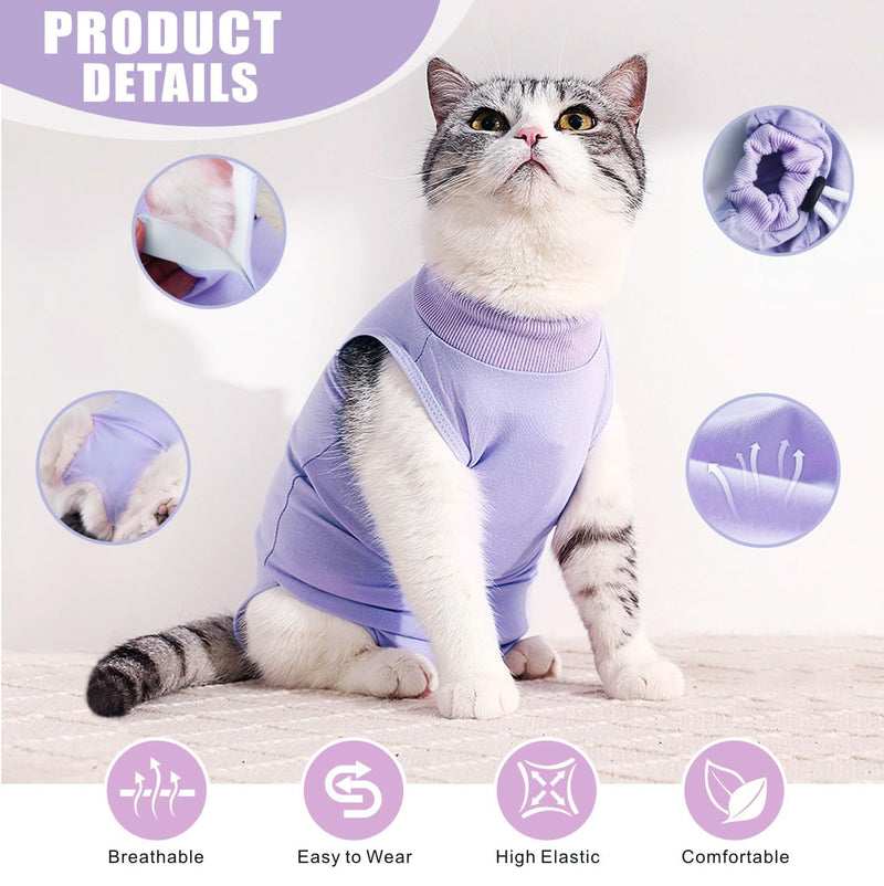 Idepet Cat Surgery Recovery Suit Kitten Onesie for Cats After Surgery Female Breathable Suitical Kitty Surgical Spay Suit for Abdominal Wound Skin Diseases E-Collar Alternative Wear (Purple, S) Small Purple - PawsPlanet Australia