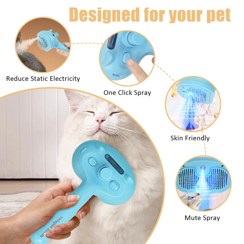 Cat Steam Brush for Shedding, Pet Steam Brush for Dog with Release Button,Anti-Static Pet Spray Hair Removal Comb,Cat Spray Comb for Long & Short Haired Pets,Blue Blue - PawsPlanet Australia