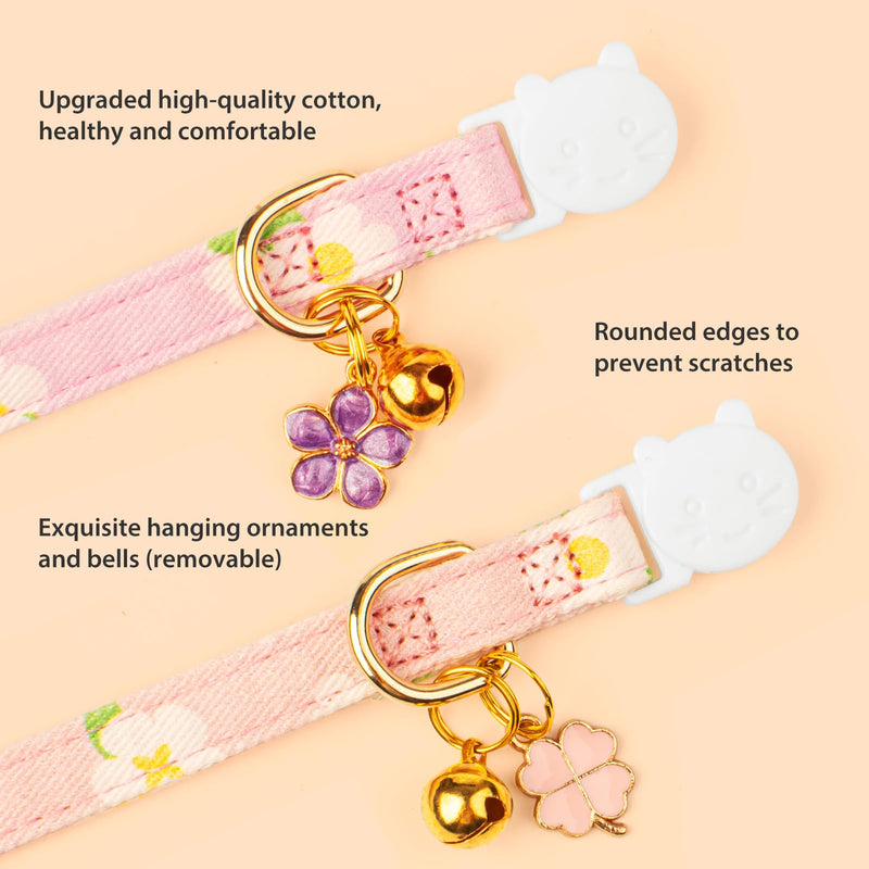 2 Pack Cotton Breakaway Cat Collar,Purple&Pink Flowers Pendant Kitten Collar Cute Cat Collar with Bell,Ideal for Girl Cats Boy Cats Purple&Pink - PawsPlanet Australia