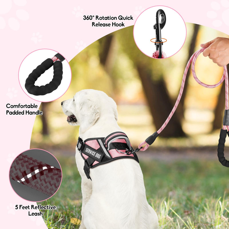 Service Dog Vest Harness and Leash Set, Animire in Training Dog Harness with 10 Dog Patches, Reflective Dog Leash with Soft Padded Handle for Small, Medium, Large, and Extra-Large Dogs(Pink,S) S Pink - PawsPlanet Australia