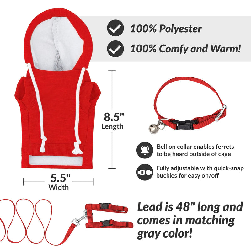 Red Ferret Sweater, Harness, and Leash Set - Ferret Clothes- Ferret Accessories - Clothes for Ferrets - Ferret Stuff - Hoodies for Ferrets - Ferret Accessories red - PawsPlanet Australia