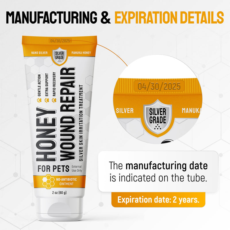 Best Hot Spot Treatment for Dogs & Horses – Dog Wound Care with Silver for Scratches, Sores, Rashes, Irritations – Honey Wound Repair Ointment in Gel Form for Horses & Cats + 2 Bandages – 2 Oz
