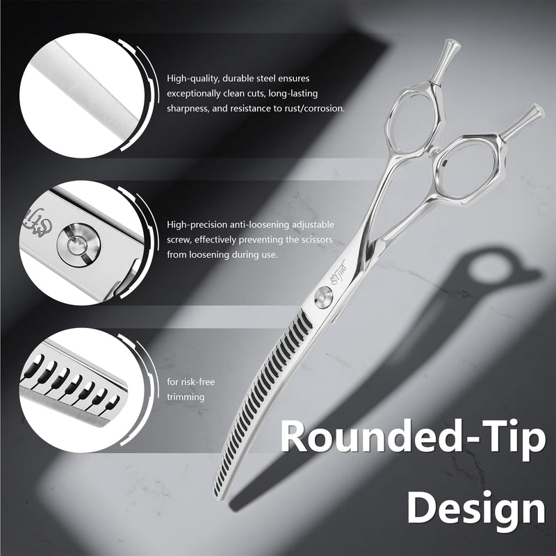 Professional Dog Grooming Scissors, Japanese 440C Stainless Steel, 62 HRC Hardness (Curved Chunker, 7'') Curved Chunker 7'' - PawsPlanet Australia