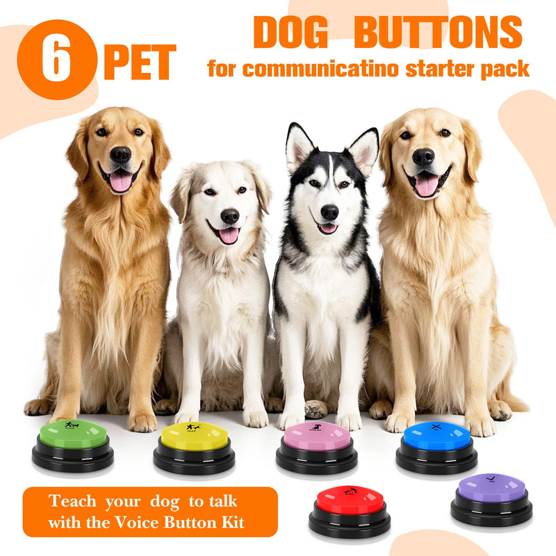 Dog Buttons for Communication, 6 Pcs Dog Talking Button Set, 30s Voice Recording Speaking Button Pet Speech Training Buzzers with 30 Scene Stickers and Waterproof Anti-Slip Mat for Animal Training 2 Mats-6 Pack - PawsPlanet Australia