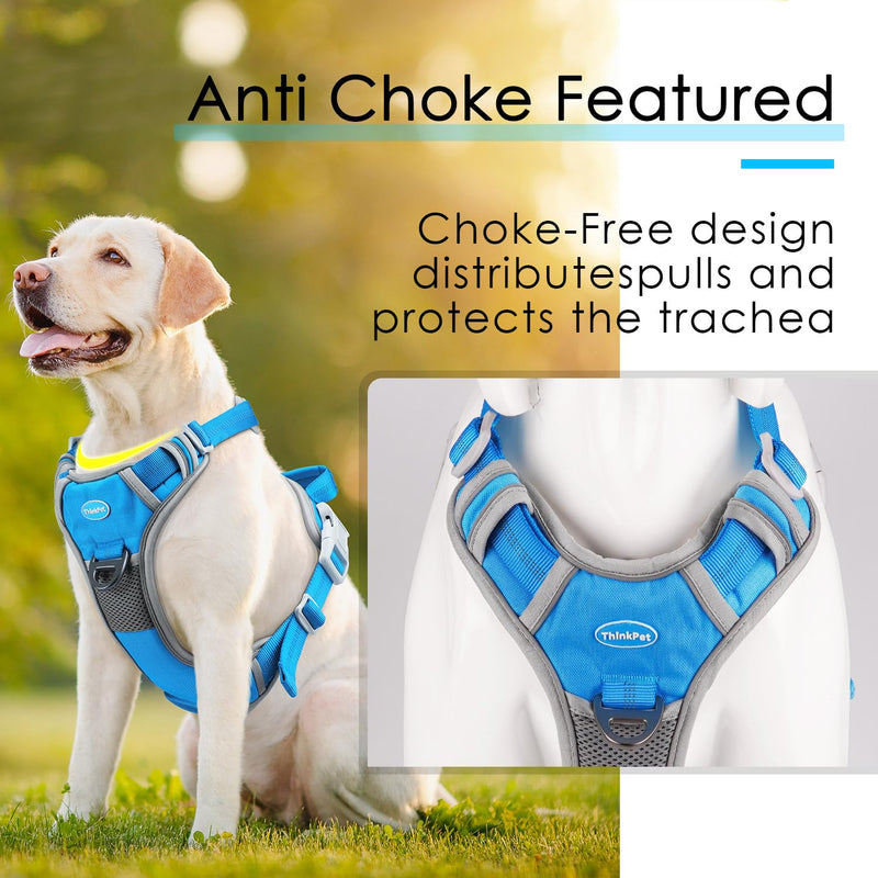 ThinkPet No Pull Harness Breathable Sport Harness with Handle-Dog Harnesses Reflective Adjustable for Medium Large Dogs,Back/Front Clip for Easy Control L Sky Blue L(Chest:19"-30") - PawsPlanet Australia