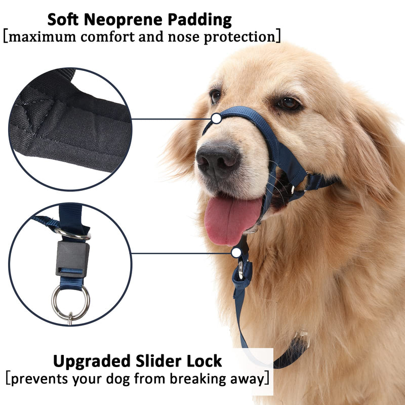BARKLESS No-Pull Head Collar for Dogs Training & Walking Made Easy, Soft, Adjustable Dog Halter Harness with Safety Link- Put an End to Pulling on The Leash Navy Blue L (Snout Cir: 7"-10.5”) - PawsPlanet Australia