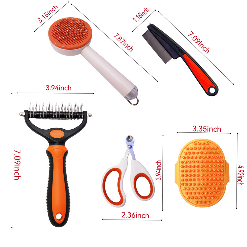 Cat grooming kit,5pcs Deshedding Brush for Cat with Kitten Nail Clipper,Cat Brush,Flea Comb and Bath Brush,Suitable for Short and Long Haired Cats,Indoor Cats and Travel,Orange - PawsPlanet Australia
