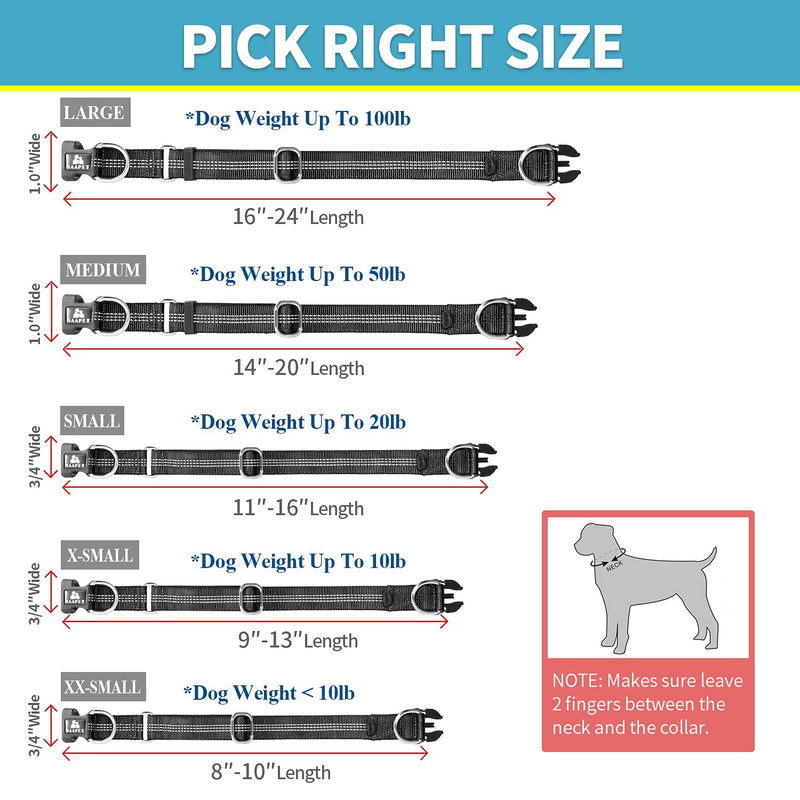 BAAPET Comfortable Dog Collar with Double Security Dual D-Ring and ID Tag Hanger for Small Puppy, Medium and Large Dogs (XS - 3/4" x (9"-13"), Black) XS - 3/4" x (9"-13")
