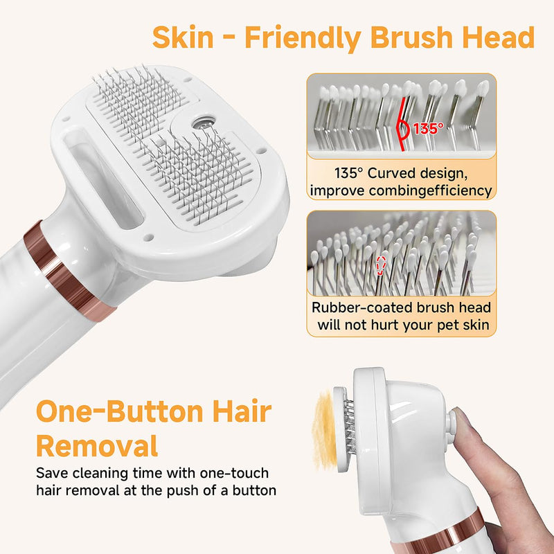 Cat Dog Steam Brush with 600w High-Power Pet Dryer, Pet Spray HairRemoval Comb, 5 in 1 Cat & Dog Brush for Shedding,(Wired) (Rose Gold) Rose Gold