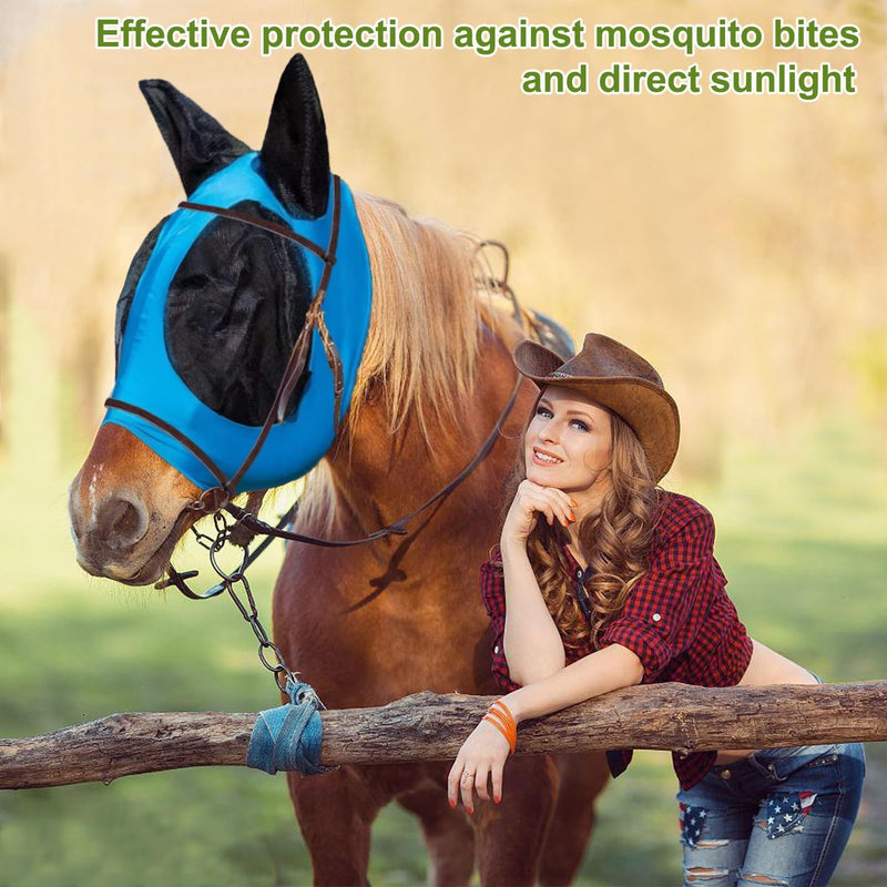 FOXLVDA 3 Pcs Horse Fly Mask - Fly Masks for Horses with Ears, Fashionable and Breathable Stretch Fabric with UV & Sun Protection for Average Size Horse (Blue-Black-Red) Blue-Black-Red Large