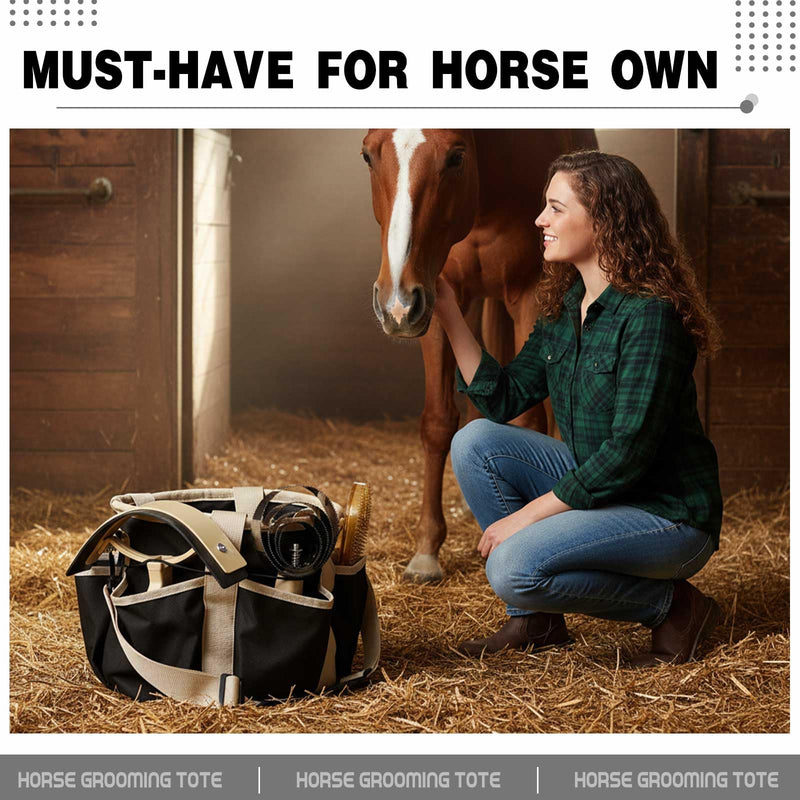 Abbylike Grooming Tote Bag for Horses and Dogs Organize Tack Tools Equestrian Grooming Kit Care Portable with Multiple Pockets for Supplies (Stylish,10.63 x 10.63 x 9.45 Inch,Khaki and Black) Khaki and Black 10.63 x 10.63 x 9.45 Inch Stylish - PawsPlanet Australia