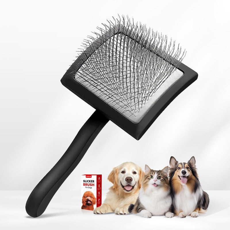 Professional Pet Slicker Brush for Long Haired Dogs&Cats Large Grooming Tool for Dematting, Detangling, Removes Loose Fur,Suitable for Doodles,Poodles,Goldendoodle, Labradoodle, Long Thick Curly Coats Black - PawsPlanet Australia