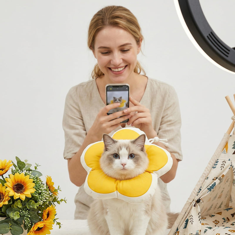 Soft Cat Collar, Cat Dog Collar, Surgery After Leak Protection Collar, Soft Adjustable Flowers Cat Collar, for Small Dogs, Gato Rabbit, Recovery Neck Protective Collar, Cat Collar (Size S, Yellow)