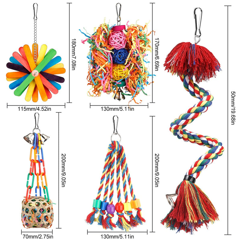 Bird Toys Rope Perch with Bell Colorful Bird Chewing Shredding Foraging Toys Parrot Swing Climbing Standing Hanging Toys Cage Accessories for Conure Cockatiel Budgies Lovebird - PawsPlanet Australia