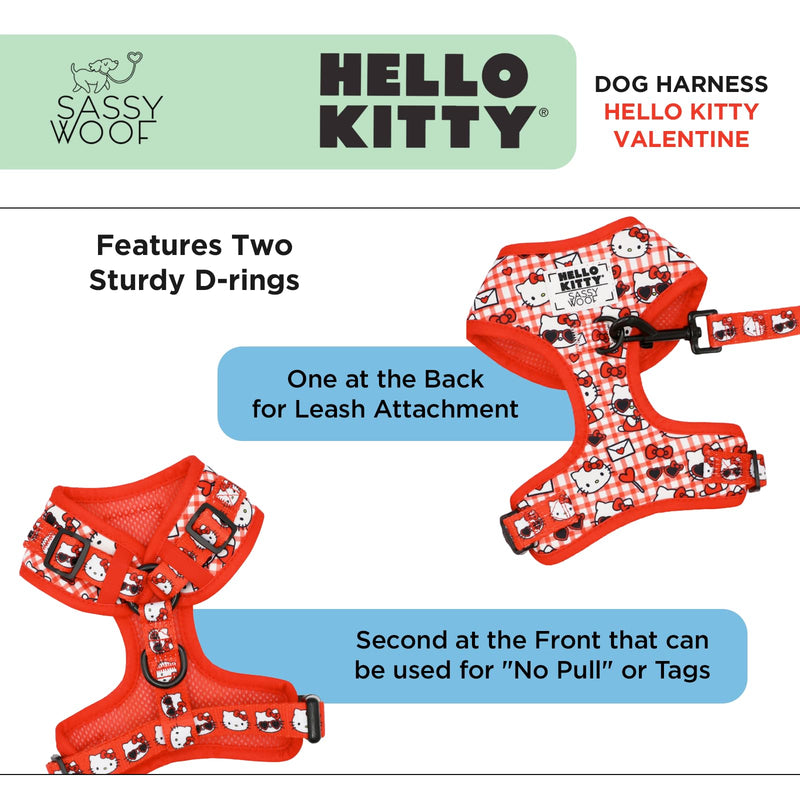 Sassy Woof Dog Adjustable Harness - Hello Kitty® Red Classic - S, Breathable Mesh, No Pull Design with Two D-Rings, Patented Design, Perfect for Small Dogs