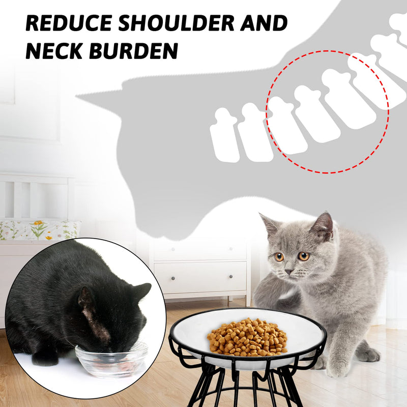 BNOSDM 2 Pcs Elevated Cat Bowls Ceramic Shallow Cat Food Bowl with Metal Stand, Raised Kitten Plate for Wet Food Anti Vomit Feeding Dish Set for Indoor Kitty and Small Cats Black【2 Pcs】 Fishbone - PawsPlanet Australia
