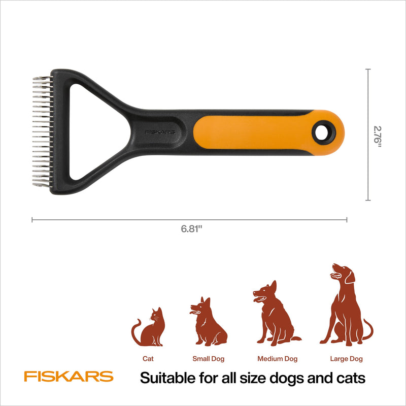 Fiskars Pet, Cat and Dog Brush, Fine Bristles & SoftGrip Handle for Gentle Grooming and Deshedding, Cat and Dog Supplies, Orange/Black Dematting Rake