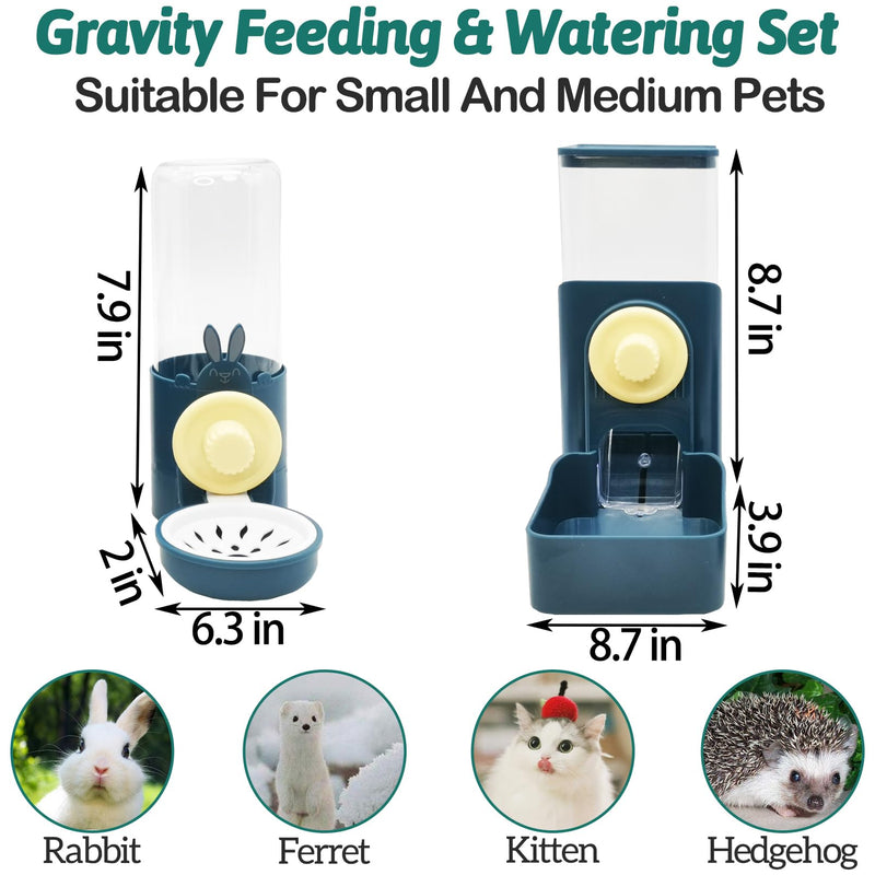 kathson Hanging Automatic Rabbit Pet Food and Water Dispenser, Auto Gravity Bunny Feeders for Cages, Detachable Self-Feeding Feeder and Waterer Set for Ferrets Chinchilla Hedgehog (Dark Blue) Dark Blue