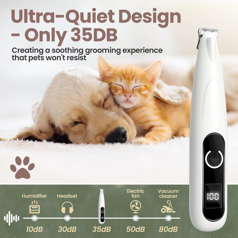 Upgrade Dog Paw Trimmer with LED Light, Rechargeable Low Noise Pet Paw Trimmer with LED Display, Cordless Waterproof Dog Grooming Kit for Paws, Ears, Face, Rump - PawsPlanet Australia