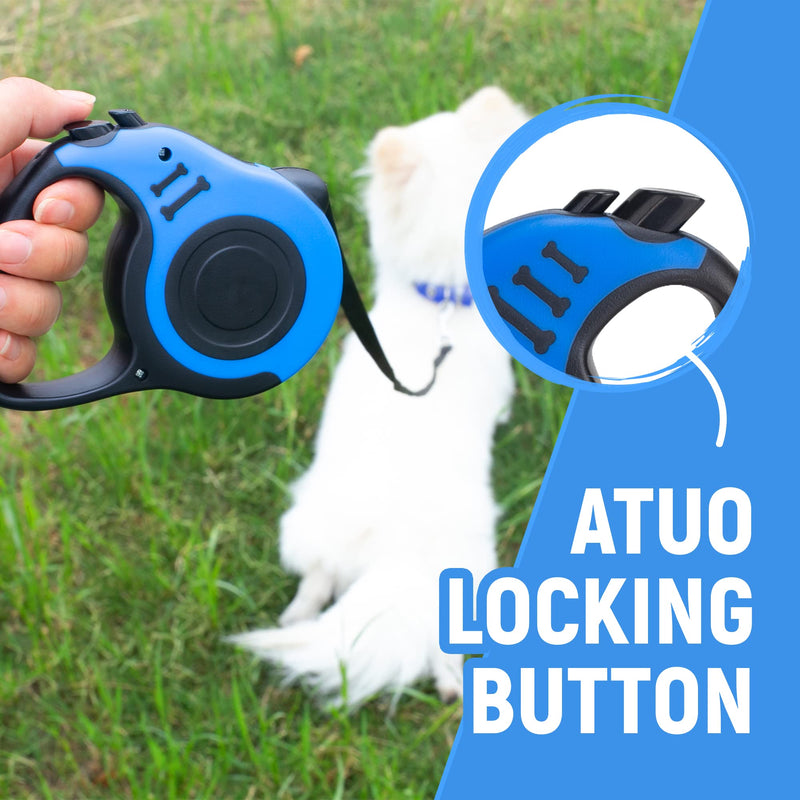 Retractable Dog Leash Automatic Telescopic Tractor Dog Tape, Pet Tape 10/16 FT Durable and Convenient, with Non-Slip Handle, Suitable for Small and Medium-Sized Dogs Blue 10FEET - PawsPlanet Australia