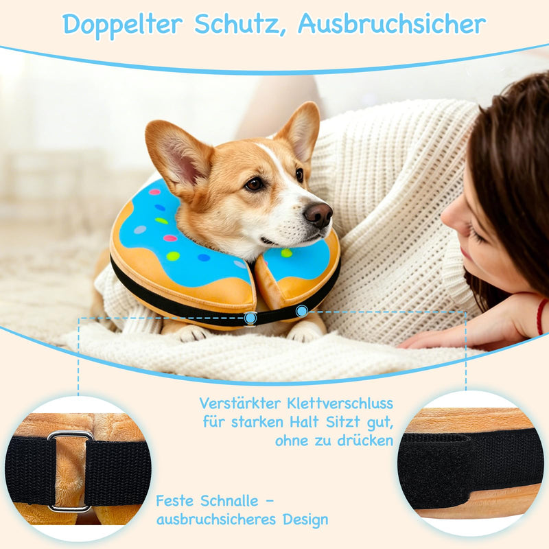 Inflatable Dog Collar, Adjustable Dog Collar, Lick Protection, Soft for Wound Healing and Recovery After Surgery, Dog Collar After Surgery, Vision, Not Blocked, Blue, M+ Donut Blue M+