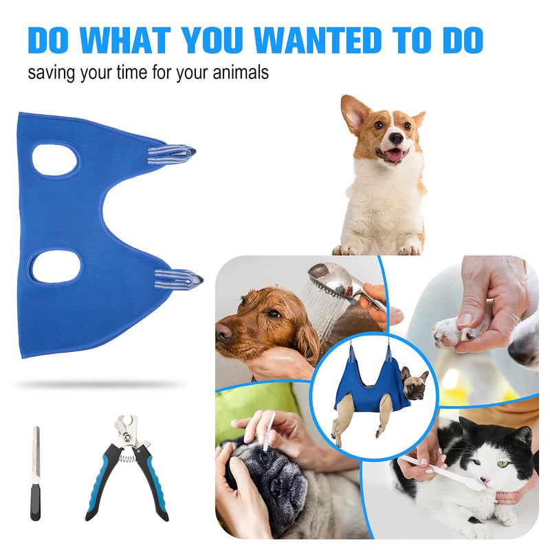 10 in 1 Pet Grooming Hammock Harness with Nail Clippers/Trimmer, Grooming Sling for Small Animals Nail Trimming/Clipping For Cat&Dog (XXS/Under 10lb Blue) XXS/under 8lb - PawsPlanet Australia