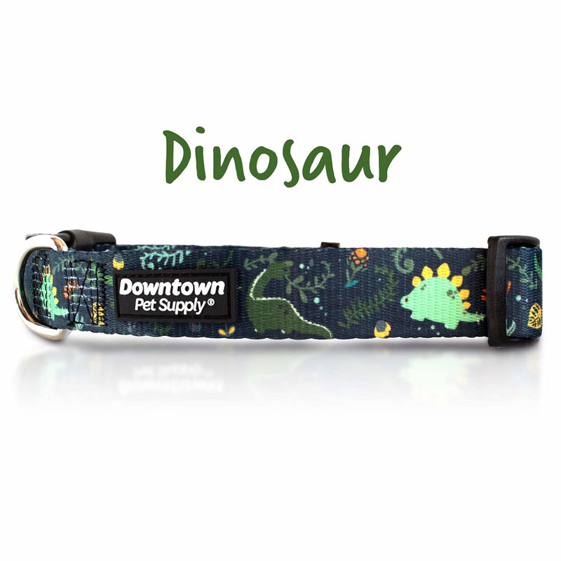 Downtown Pet Supply - Best & Fancy Adjustable Dog Collar with Quick Buckle & D-Ring - Hand Wash Safe - Dino - M - Medium Medium: 10"-17"
