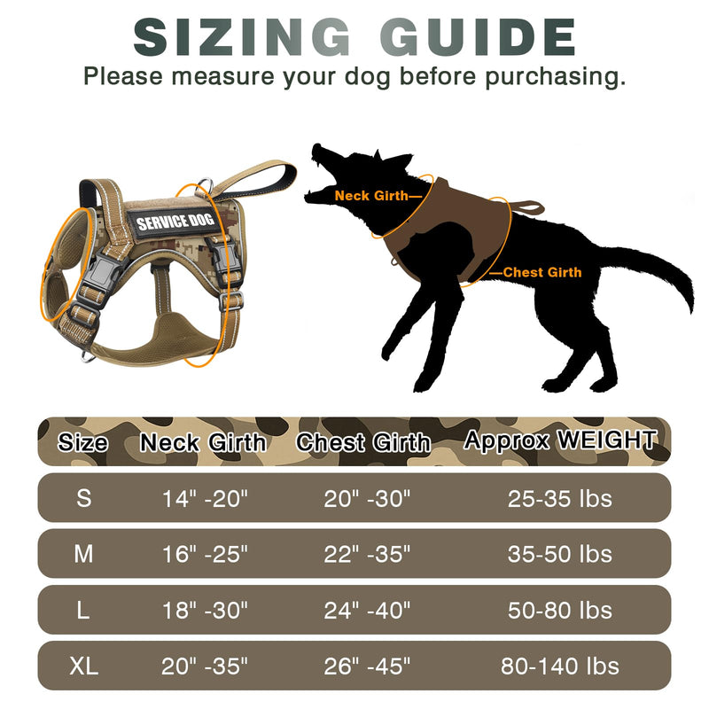 WINSEE Tactical Dog Harness, No Pull Dog Harness for Medium Large Dogs with Handle & Molle, Military Service Dog Vest Harness in Training Pet Harness for Small Dogs Desert Camo - PawsPlanet Australia