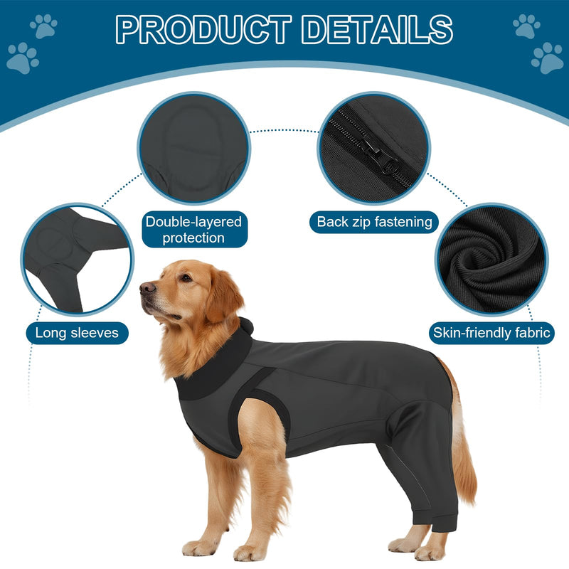 Dog Body After Surgery, Protective Suit Dog After Castration, Wound Protection Suit Dogs, Aftertreatment Suit Dogs, Anti-Leak Body, Breathable, Cotton, Adjustable, Black, XL