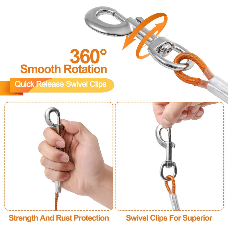 Tie Out Cable for Dogs, 20/30/50/100FT Dog Leads for Yard Chew Proof, Heavy Duty Dog Tie Out Cable for Large Dogs Up to 250lbs, Durable Dog Runner Tether Line for Outdoor, Yard and Camping Orange 120Ibs 20ft - PawsPlanet Australia