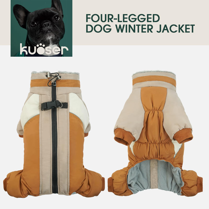 Kuoser Small Dog Coat - Warm Winter Jacket with Reflective Zipper, Built-in Harness, Perfect for Chihuahua, Yorkie (Brown XS) XS (PRIORITIZE BACK LENGTH: 9.8'') Brown
