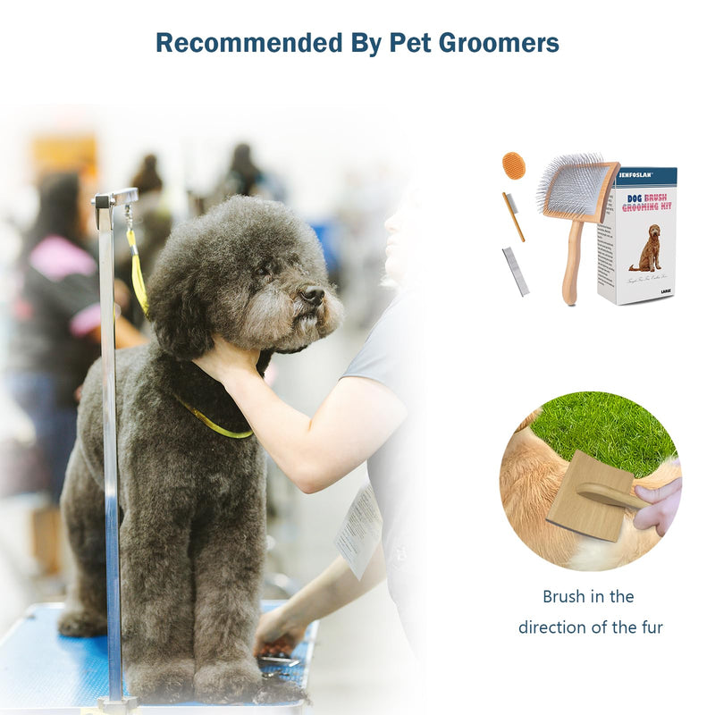Slicker Brush for Dogs, Professional Dog Grooming Brush for Golden Doodle & Poodle - Deshedding Dog Brush for Medium or Long Haired Dogs, Remove Tangles, Knots and Mats (4PCS, Wooden, Large) - PawsPlanet Australia