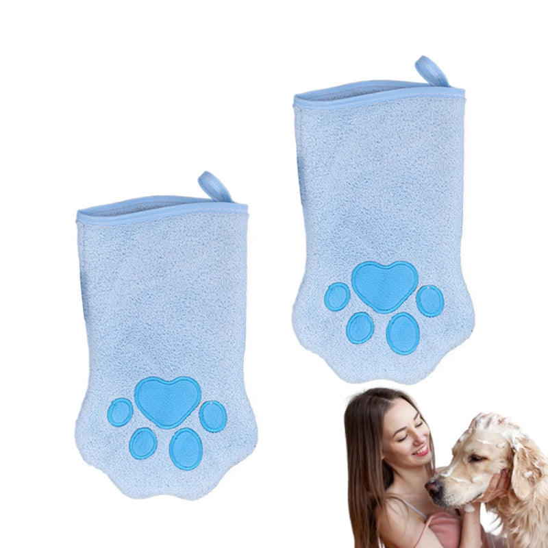 Cat bath gloves, efficient tool, soft microfiber towel for long-haired cats, stable shedding control, ideal for travel, outings, grooming, 2 pieces, sky blue