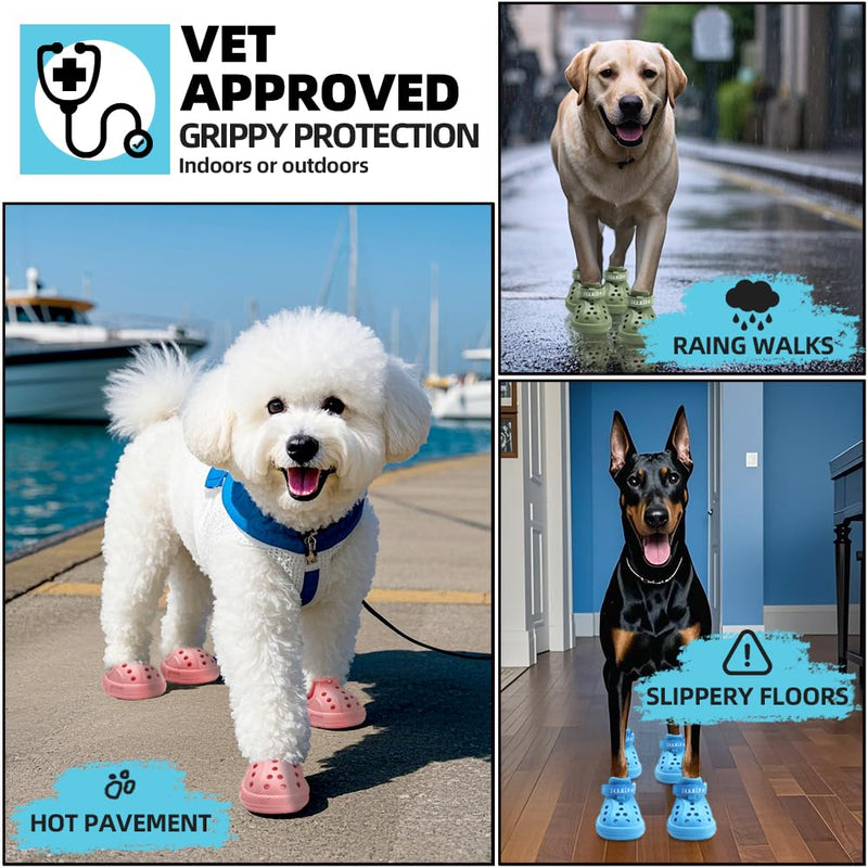 JZXOIVA Dog Shoes for Hot Pavement, Dog Booties for Small Dogs, Breathable Dog Boots & Paw Protectors, Adjustable Non-Slip Rain Booties, Waterproof Pets Sandals for Beach Green Size 2 #2 (2.17"*1.38")(Inner L*Inner W)