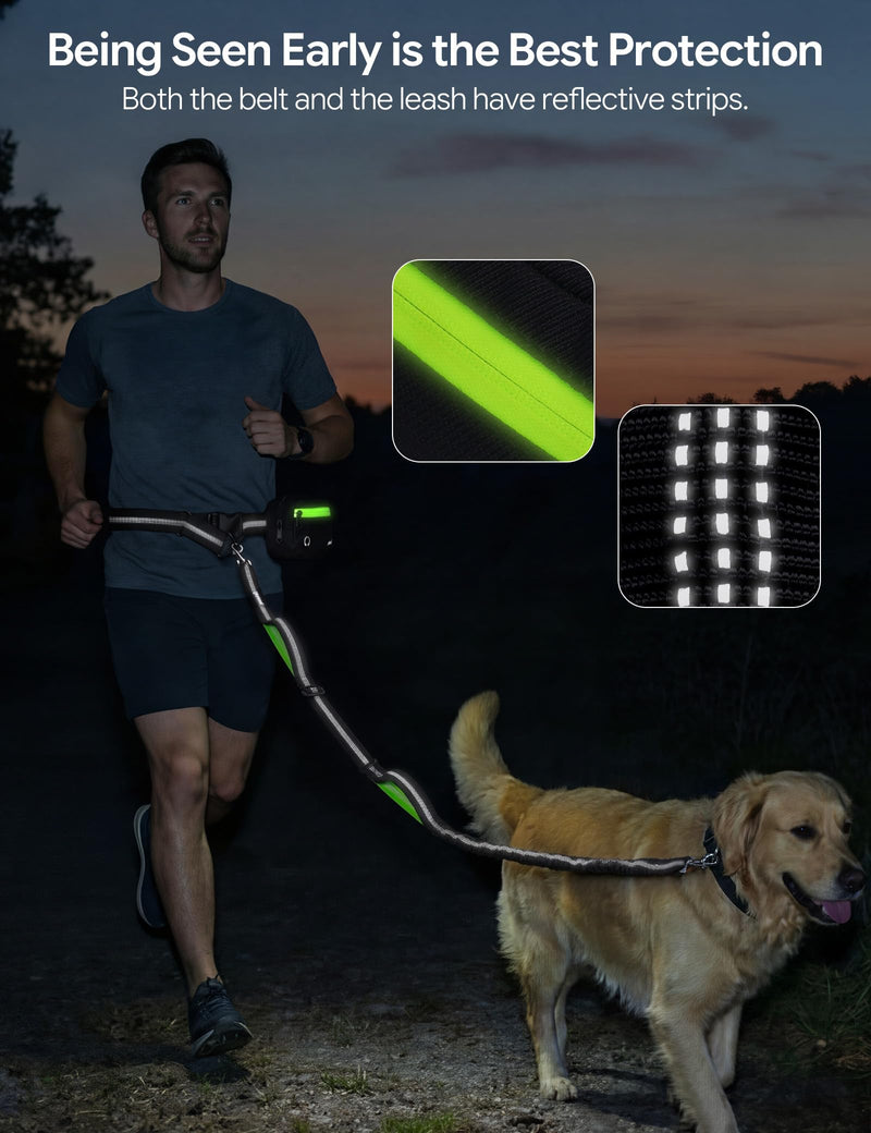 Hands Free Dog Leash, Running Waist Belt with Pouch Removable & Multifunctional| Shock Absorbing Bungee| Thickened Lumbar pad & Comfortable Dual Handles|Dog Walking, Training for 11-33lbs Puppy Small Black