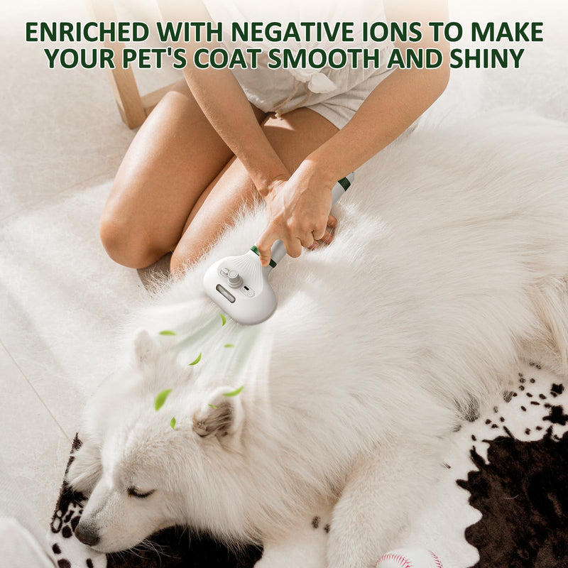 Dog Hair Dryer with Slicker Brush,Dog Blow Dryer for Small-Sized Dogs and Cats,Grooming Brush with Drying Function,Multifunctional Pet Hair Dryer with Release Button Ivory White - PawsPlanet Australia