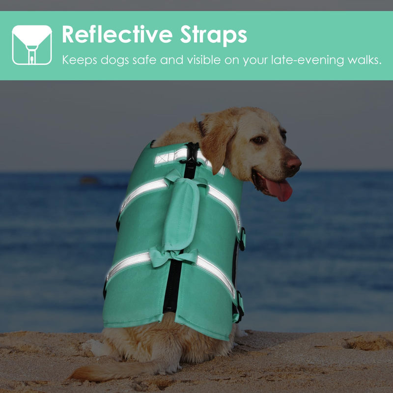 AOFITEE Dog Life Jacket, Dog Life Vest for Swimming with High Flotation, Small Dog Swimsuit Lifejacket with Rescue Handle and Zipper, Reflective Dog Swimming Vest for Small Medium and Large Dogs, S PeacockGreen - PawsPlanet Australia