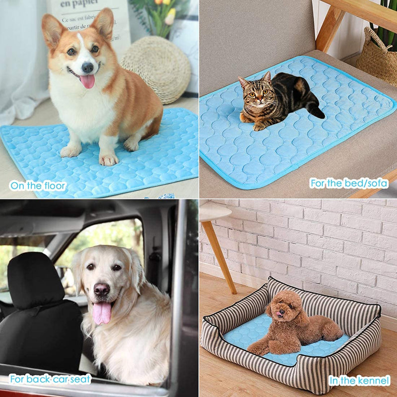 SOMOYA Dog Self Cooling Mat Pet Washable Cooling Pads Blanket Sleeping Kennel Mat,Ice Silk Sleep Mat Pad Non-Toxic Breathable Sleep Bed Beach for Large Dogs Cats (Blue, 39.4x59 in) Blue - PawsPlanet Australia