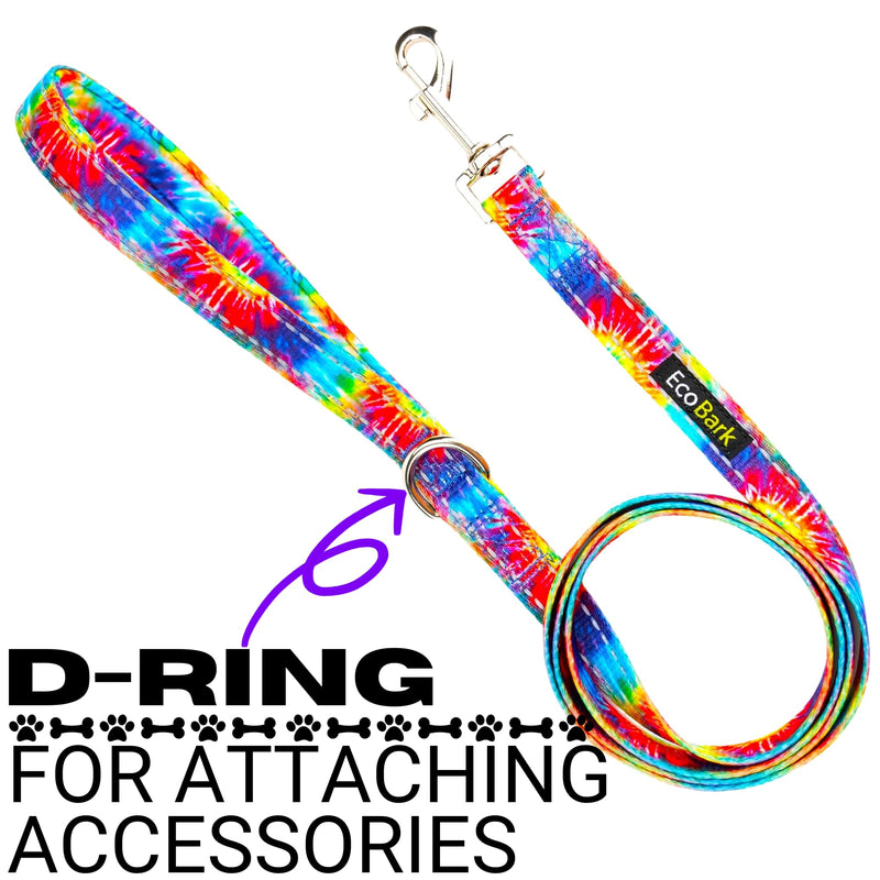 EcoBark Dog Leash - 4 FT / 5 FT / 6 FT Reflective Dog Leash- Eco-Bright Dog Leashes with Padded Handle - Strong Heavy Duty Dog Leash - Nylon Dog Leash for Small and Medium Dogs (Tie Dye Dog Leash) 5ft x 3/4 inch Tie Dye