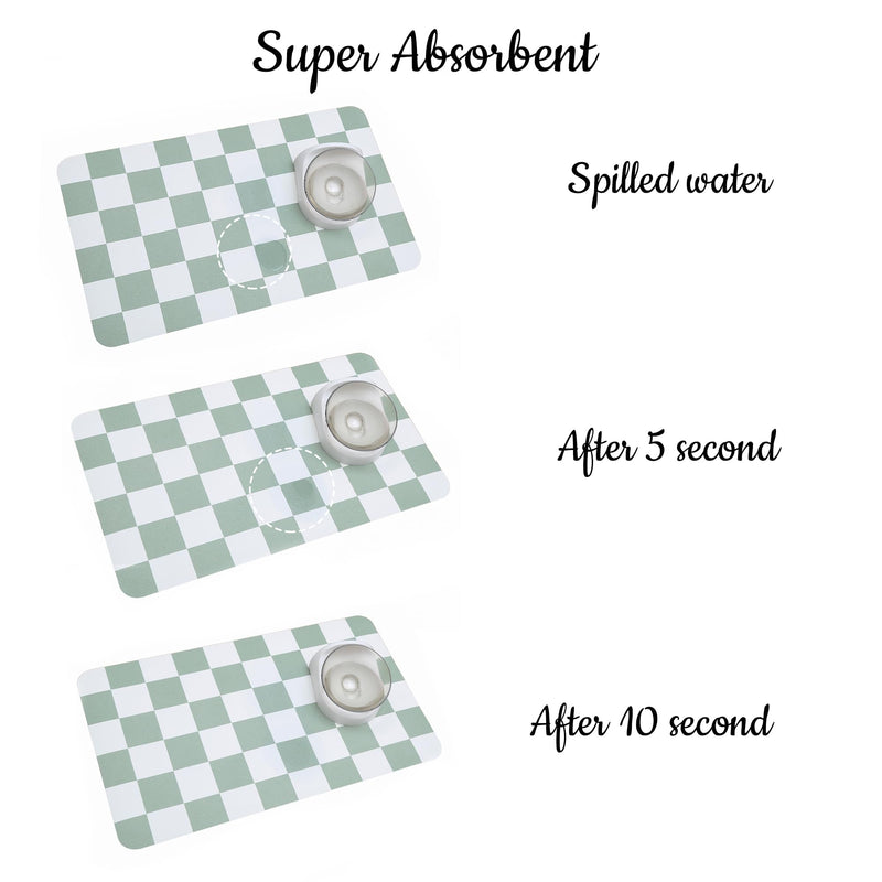 Ralxion Checkered Dog Feeding Mat, Absorbent Mats for Dog Food and Water Bowl, Dispenser, Retro Modern Aesthetic Sage Green Checkerboard Pet Placemat for Dogs, Cats, Puppy Accessories, 12" X19” Sage Checkered 12*19 - PawsPlanet Australia