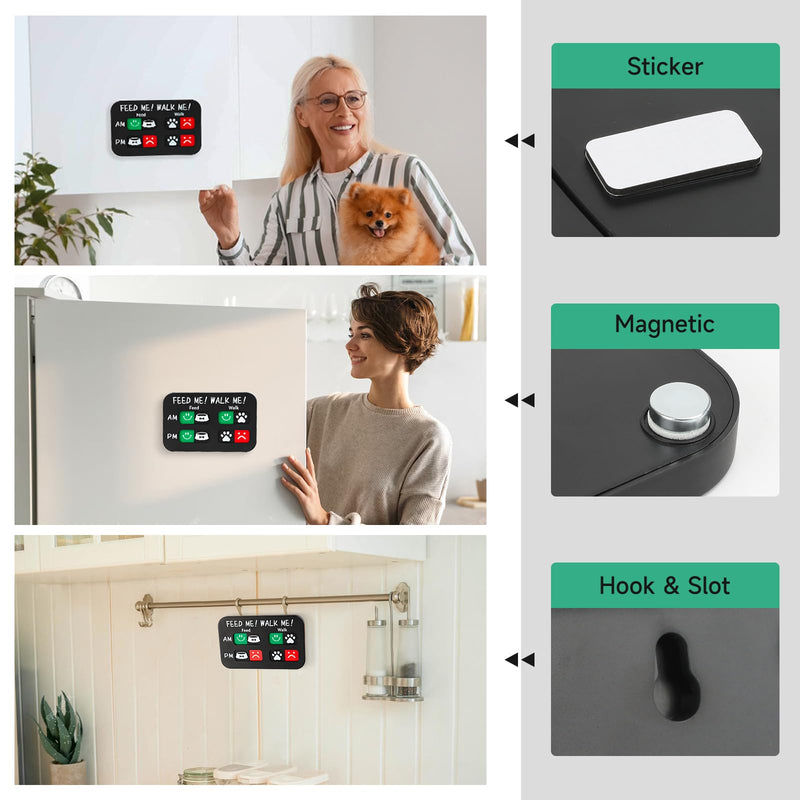 YAUYIK Pet Feeding Reminder, Magnetic Reminder Sticker, AM/PM Daily Indication Chart Feed/Walk Your Pets, Fridge Magnets and Double Sided Tape, Helps You to Track Pet Feeding & Walking (Black) Black-Feed Me! Walk me! - PawsPlanet Australia