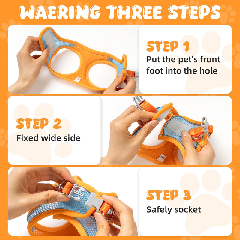 【Escape-Proof Guarantee】 Jieffifa Cat Harness and Leash Set - Adjustable Soft Vest, Reflective Step-in Design for Safe Walking (XXS, Orange/Blue) Orange/bule - PawsPlanet Australia